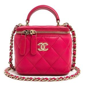 CHANEL Small Vanity Matelasse Lambskin Leather Shoulder Handbag Pink